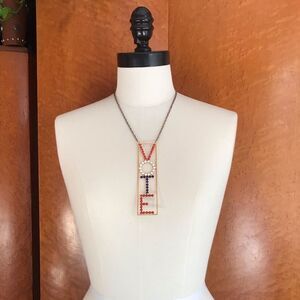 VINTAGE 1970’s VOTE Rhinestone Pendant Necklace